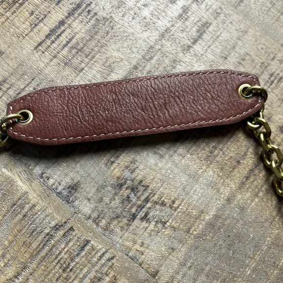 J CREW Cognac Leather Clutch Bag with Chain Strap Leather Convertible Chic - Picture 13 of 16